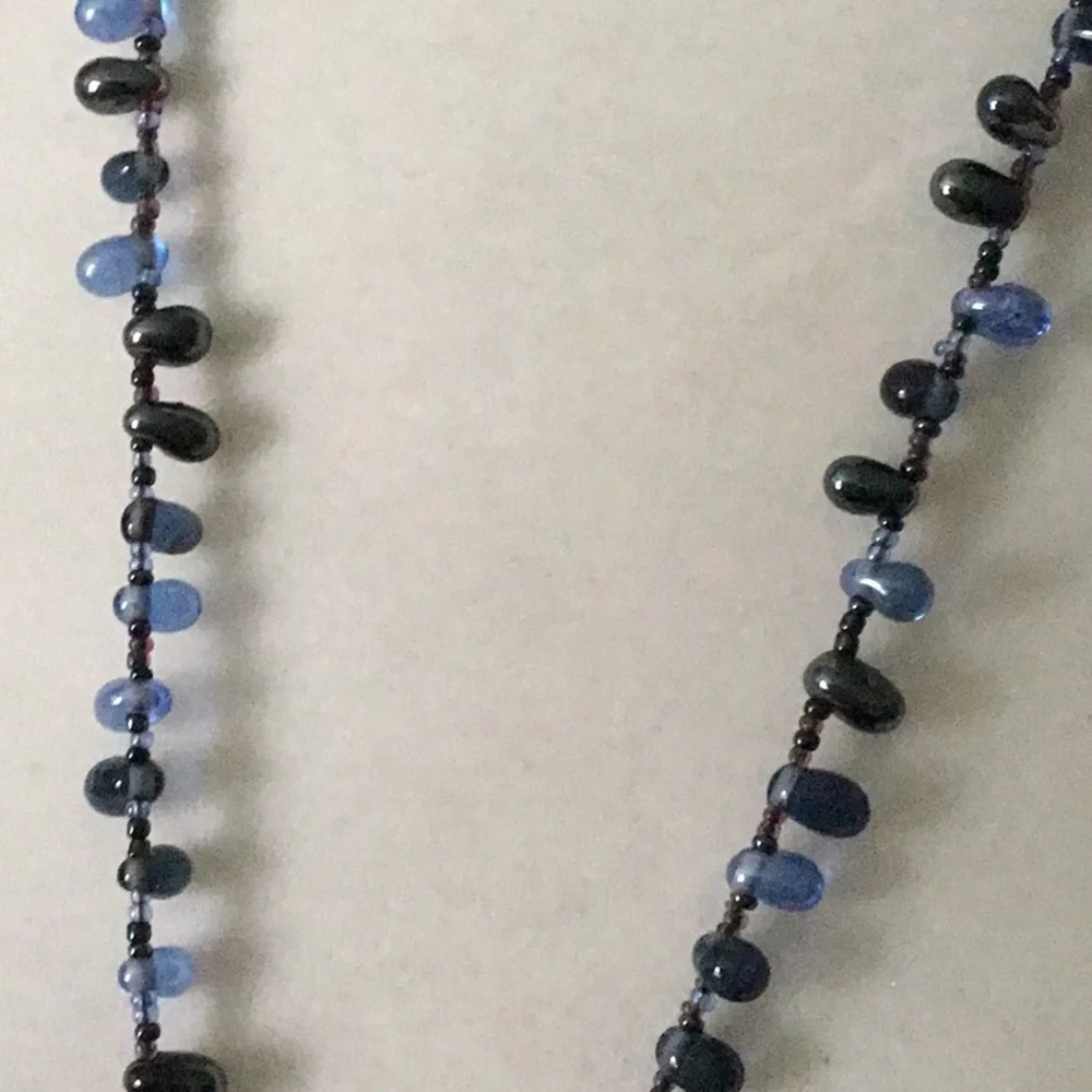 Boho Necklace Blue Glass Teardrop Beaded Long Strand Layering No Clasp‎